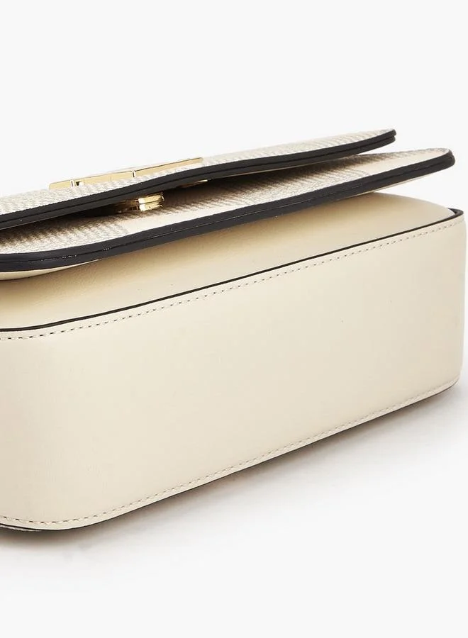 ELLE IVORY Monogram Print Satchel Bag with Chain Strap for Women | Best Price UAE